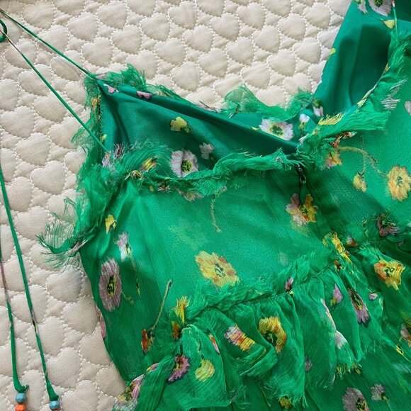 NWOT The Kooples Silk Green Floral Mini Dress Size 2 - Picture 11 of 12